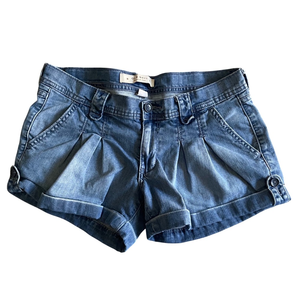 Old Navy Denim Shorts Women 8 Blue Lowest Rise Pleated Cuffed Y2K Indie Festival